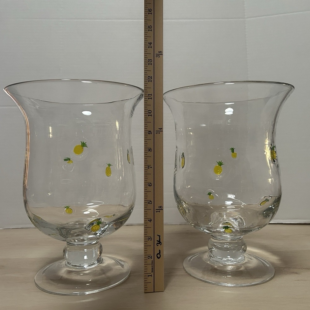 Anthropologie Penelope Hand Blown Glass Pineapple Icon Vase Hurricane Set Of 2 - Picture 2 of 7